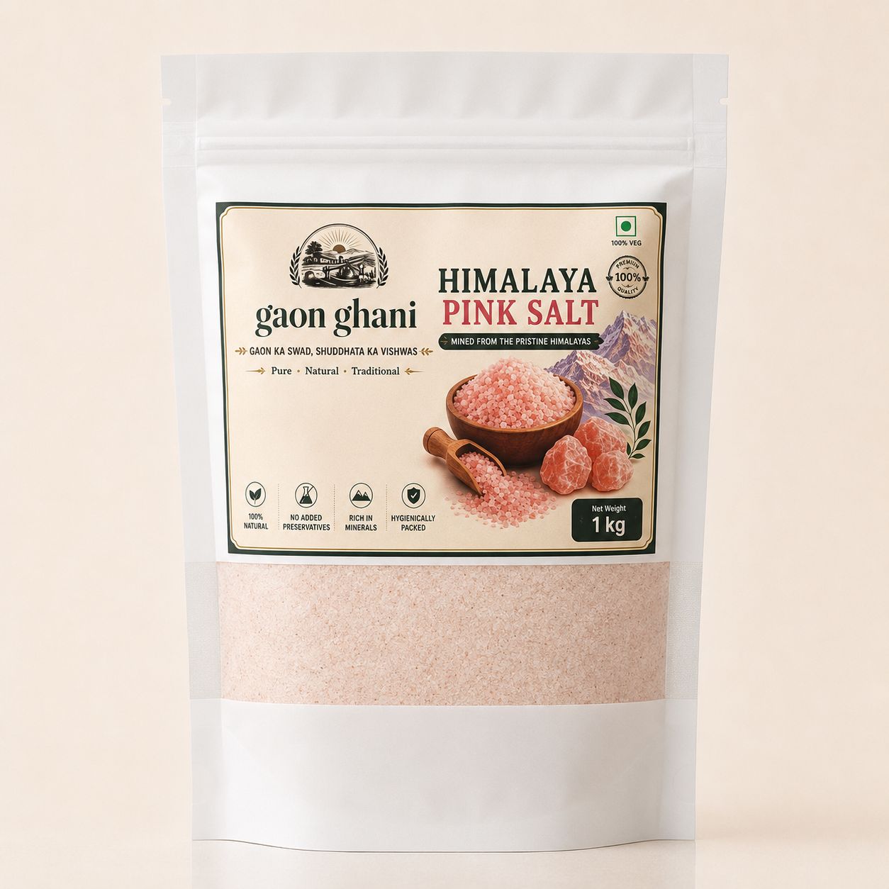 Gaon Ghani Himalayan pink salt 1 kg pack